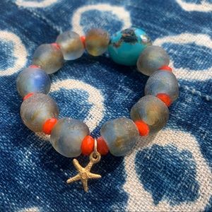 African Sea Glass and Turquoise Bead bracelet